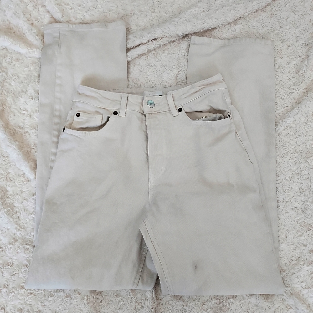 H&M off white button fly jeans size 6 Workwear Artist Painter